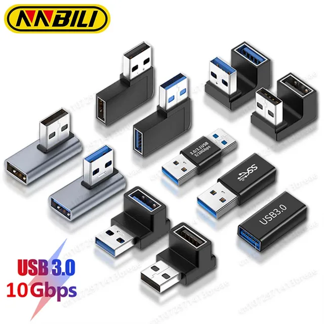 NNBILI 90-stopniowy kątowy adapter przedłużający USB 3.0 Upward Elbow Złącze USB do PC Męski na żeński Konwerter wtyczki przedłużającej
