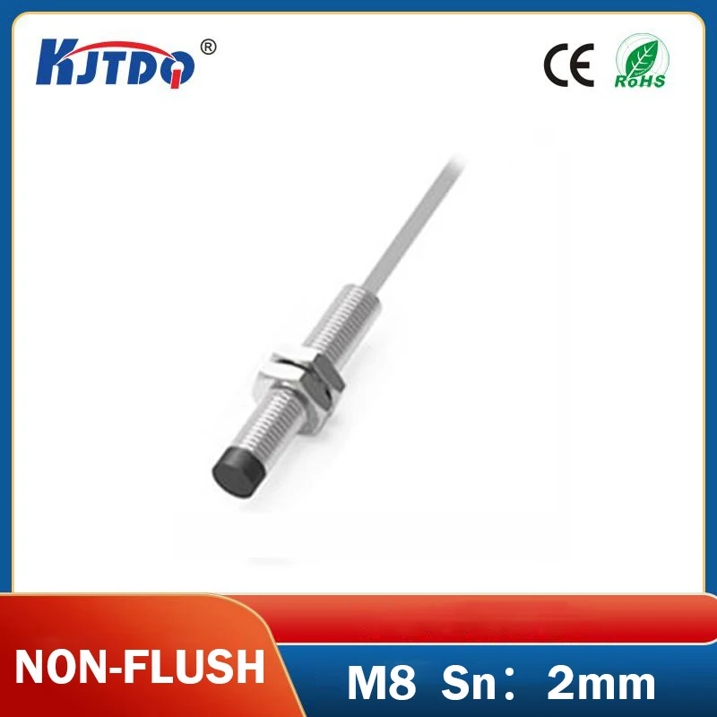 KJT M8 Sn:2mm Proximity Sensor Switch NON-Flush Inductive Detection Approach PNP NPN Normal Open Close with 2m Cable Wire