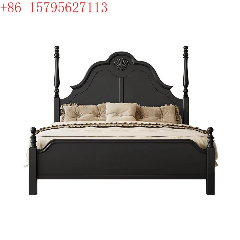 

Черная двуспальная кровать в стиле ретро, главная спальня, американская кровать, светлая роскошная спальня, современная простая кровать
