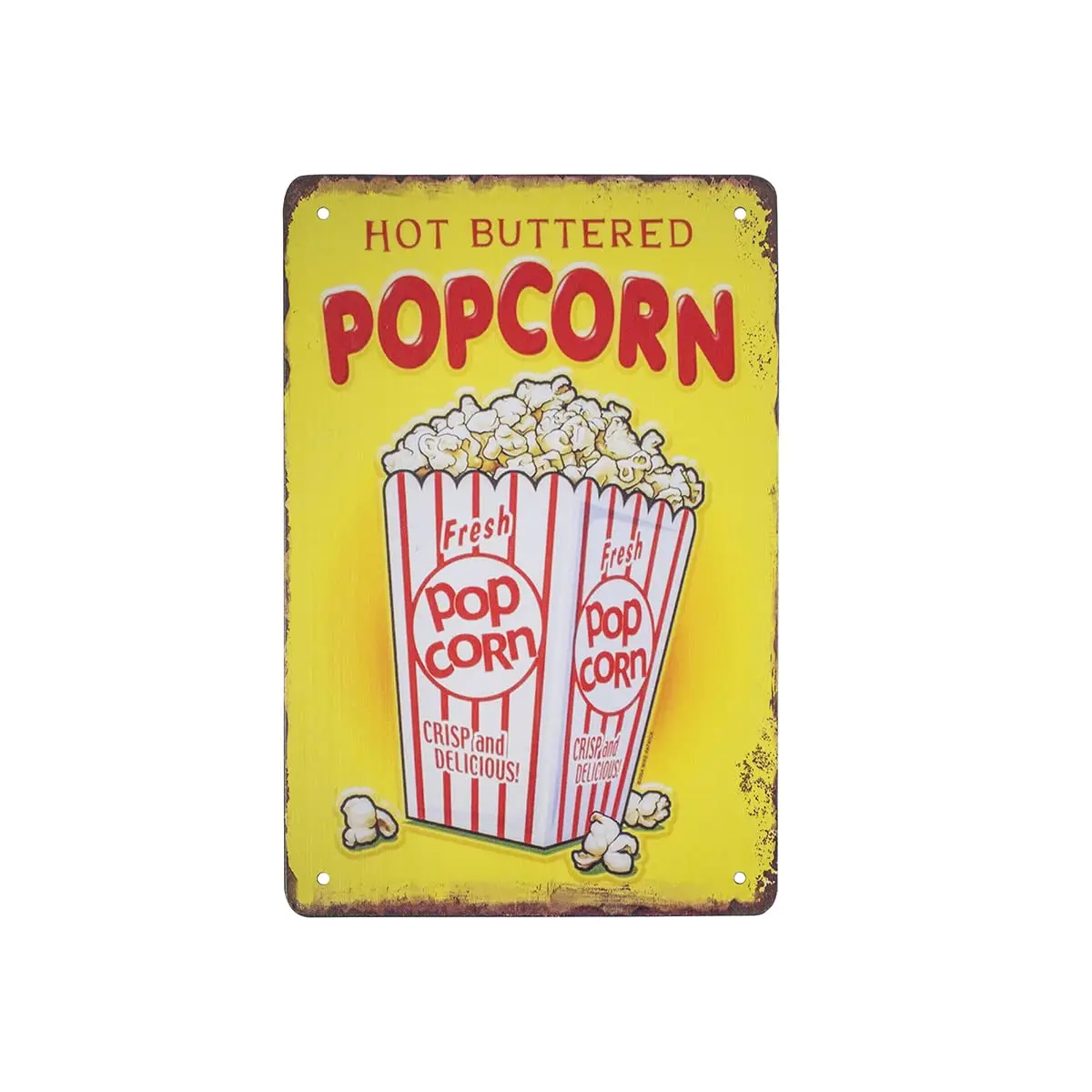 TG,LLC Treasure Gurus Retro Metal Hot Buttered Popcorn Tin Wall Sign Movie Theater Concessions Man Cave Home Decor