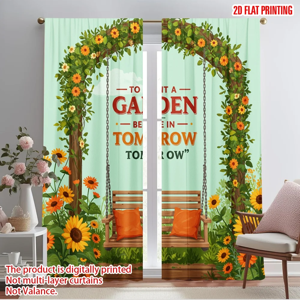 

2pcs 2D flat printing Window Curtains Plant Garden Believe Tomorrow_a Fabric Without Electricity Birthday Party Perfect for