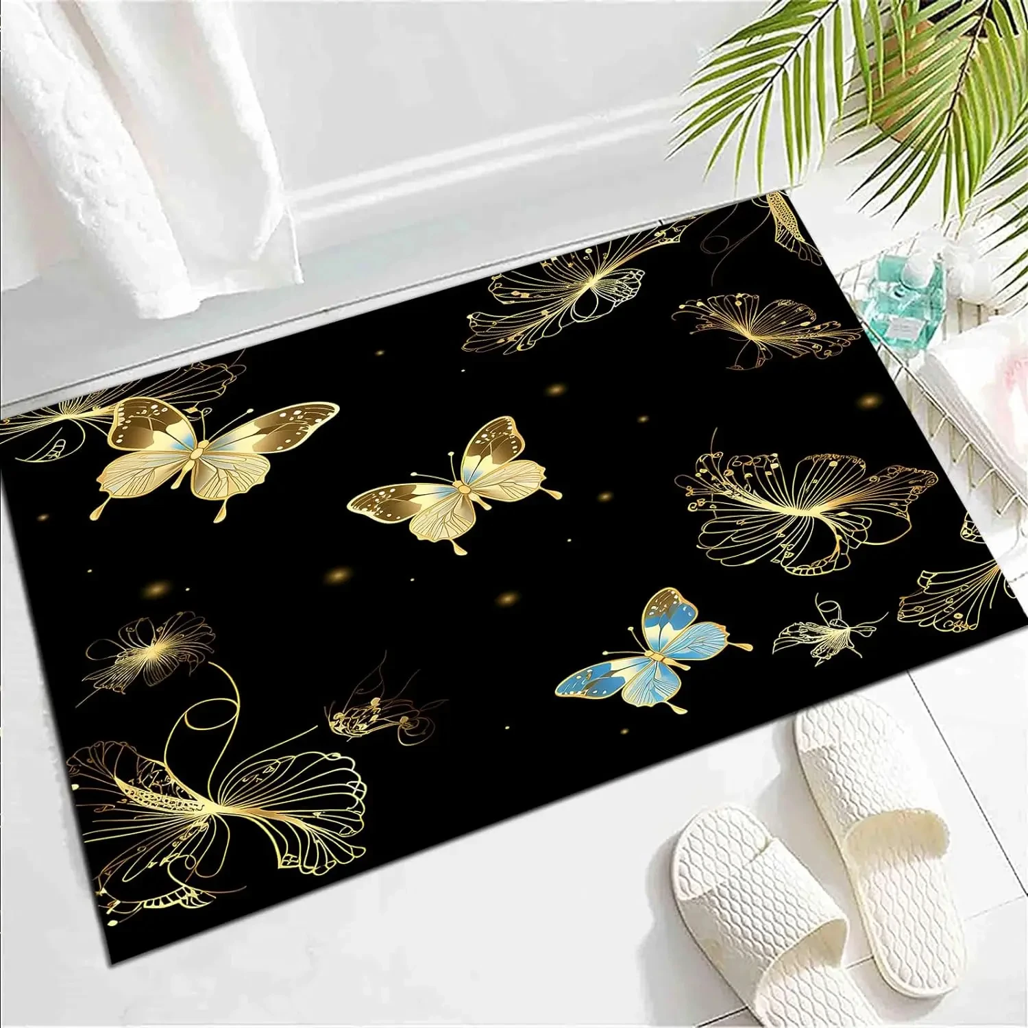 Karpet Boho Motif Kupu-kupu dan Bunga Botani untuk Dekorasi Kamar Tidur, Keset Bergaya Impian, Karpet Lantai Dalam Ruangan Motif Daun Rustic