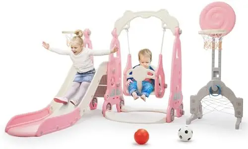 6 in 1 Toddler Slide and Swing Playset, Indoor and Outdoor Kids Slide Playground for Toddlers Age 1-8, Toddler Slide