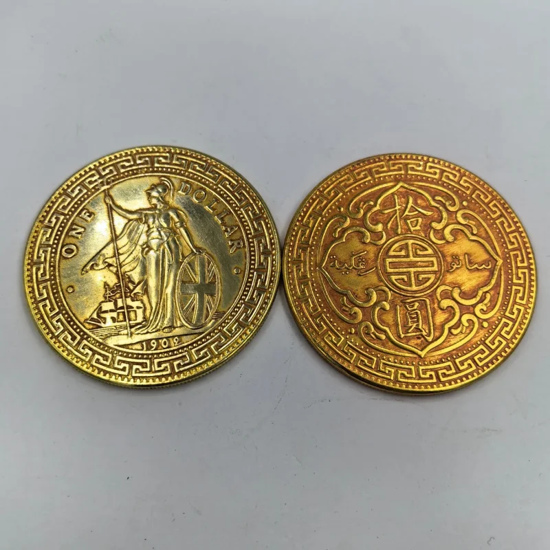 

Antique Gold-Plated Foreign Currency 6cm Standing Figure Gold Coin Silver Dollar Shiyuan Coin Craft Ornament Collectible