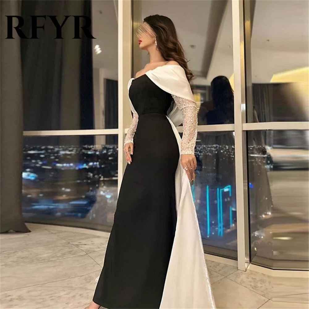 RFYR Elegant Black Evening Dress with Pleat Beach Arabic Israel Prom Dresses Off the Shoulder Formal Women Party Gown Customized