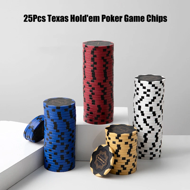 25Pcs Texas Holdem Game Chips Set Clay Poker Chips Multi-Denomination Specialised Casino Gambling Games Tokens Entertainment