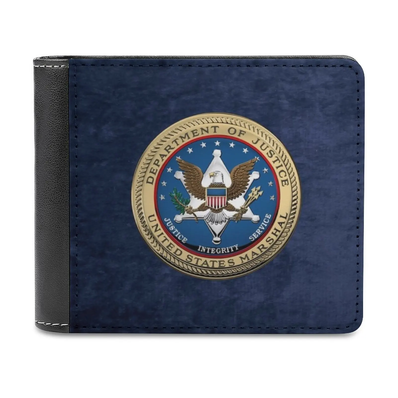 

США Marshals Service Usm Seal поверх синего бархатного кожаного кошелька, мужской кошелек, персонализированный кошелек своими руками, подарок на день отца, право
