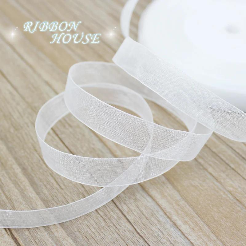(50 Yards/Roll) 12/15/20/25/40/50mm Organza Ribbons Wholesale White Gift Wrapping Decoration Christmas Ribbons