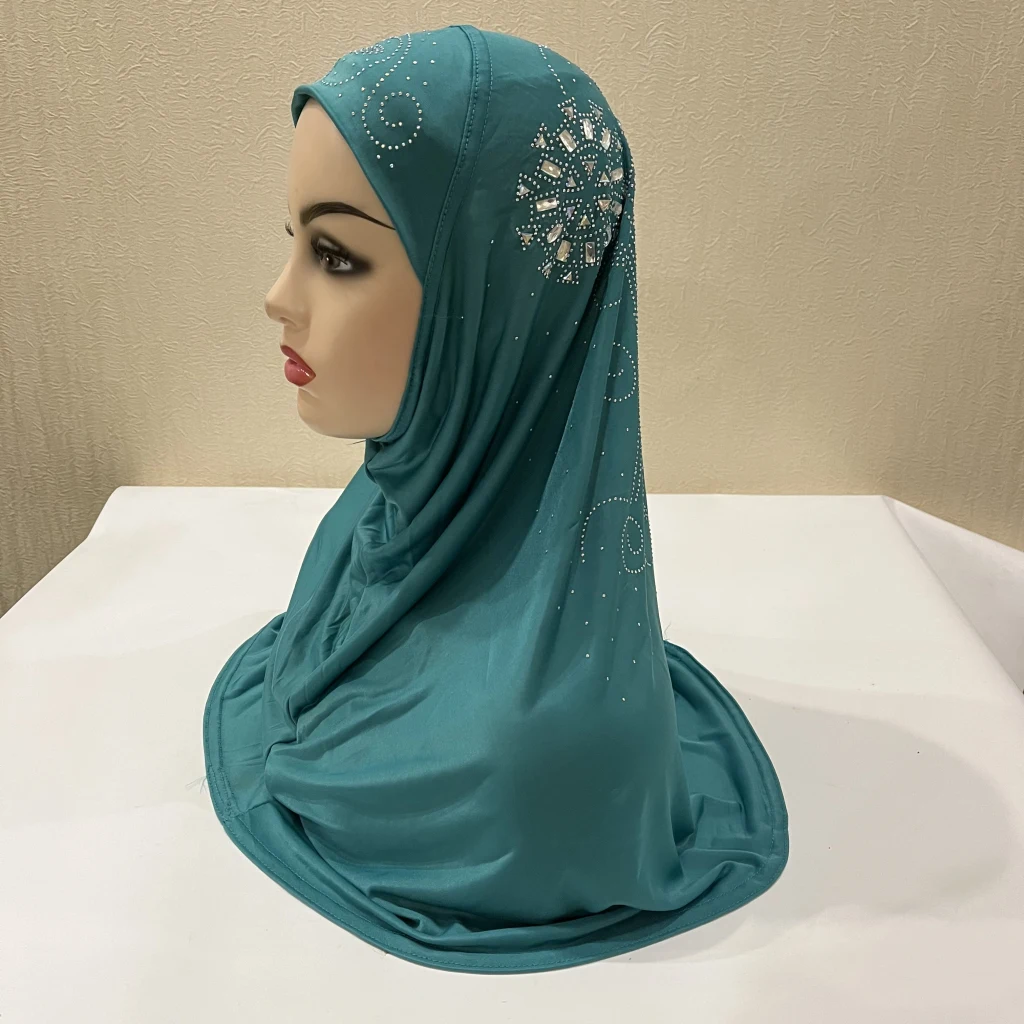 H237 beautiful big gilrs or adult muslim hijab with stones islamic scarf shawl headscarf hat armia pull on wrap