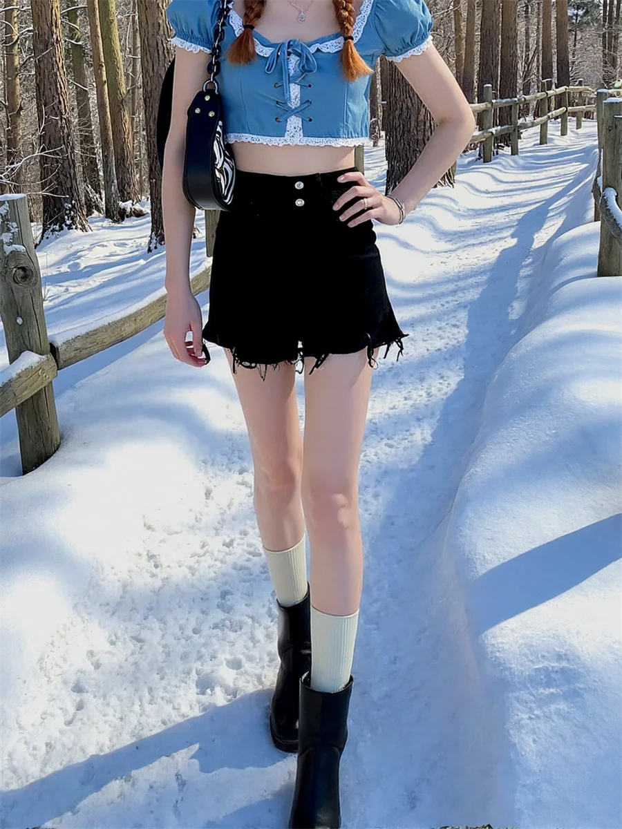 

Шорты женские с высокой талией и необработанным подолом Yamamoto, средний йога, спортивная одежда с рукавами, основа Патрик