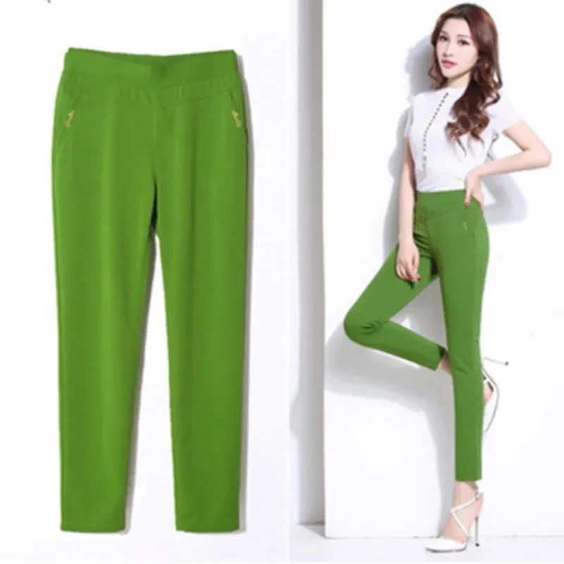 Summer Baggy Stretch Casual Pants Ankle-length Korean Fashion Pantalone Elegant Straight Trousers Plus Size 5xl New Thin Spodnie