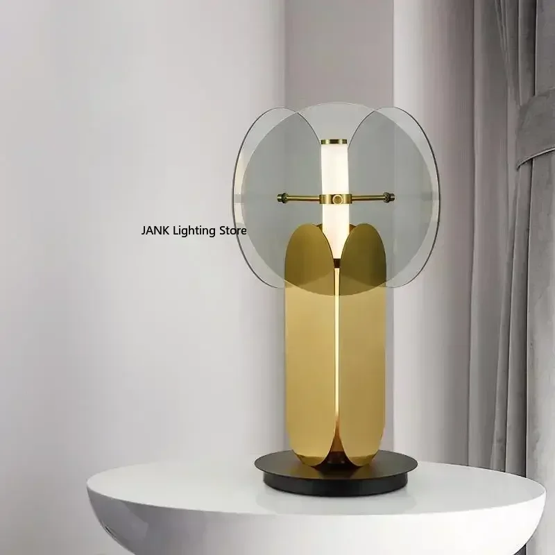 

Italian Minimalism LED Bedroom Ins Style Decoration Bedside Lamp Simple Ashtray Glass Indoor Light