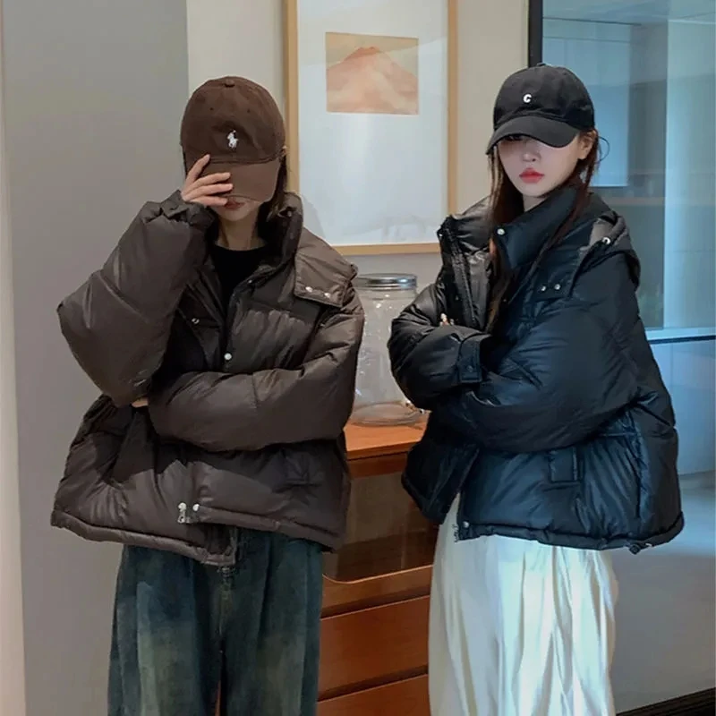 Piumino invernale in cotone 2025 Cappotto parka con cappuccio allentato da donna nuovo Cappotto corto coreano in cotone Addensare giacca imbottita in cotone