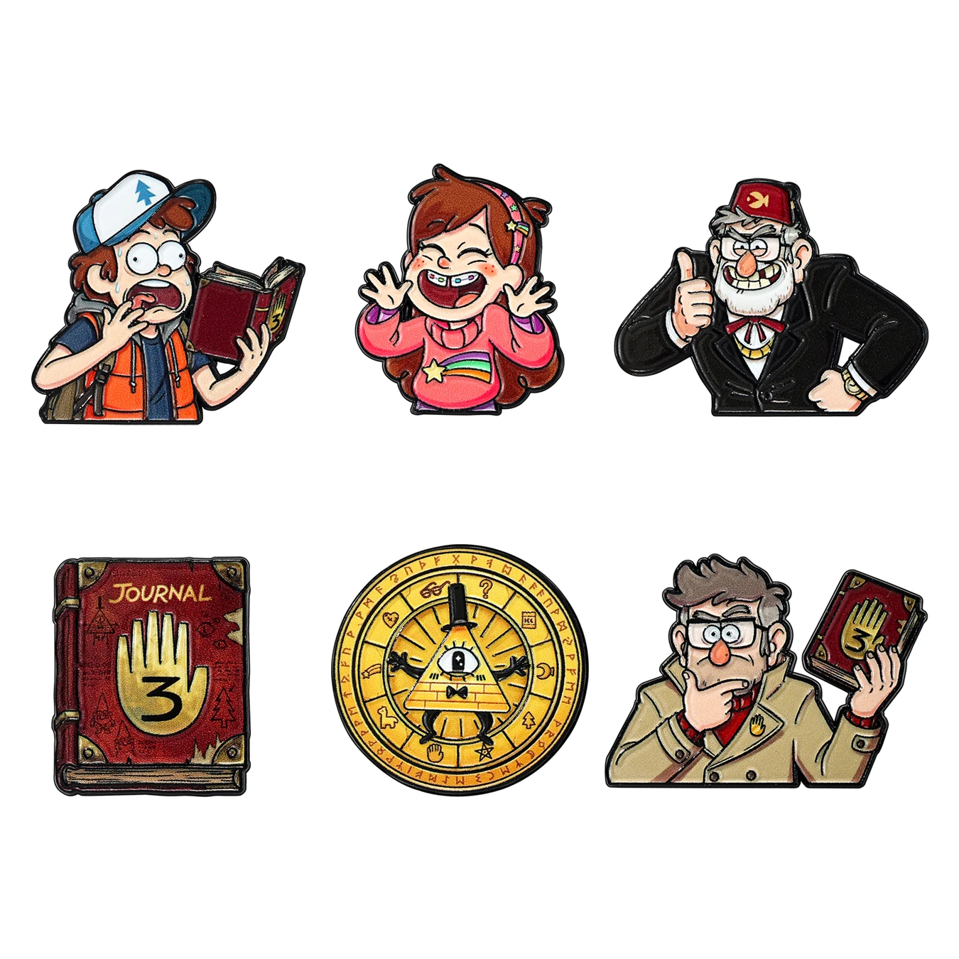 6Pcs Gravity Falls Cartoon Enamel Brooch Pins Set, Dipper Mabel Bill Cipher Lapel Badges, Metal Pins for Backpack Decoration