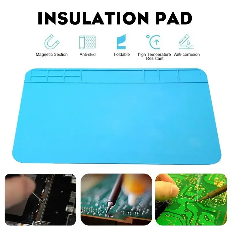 Multifunctional 30x20cm Heat Insulation Silicone Soldering Pad Mat Desk Maintenance Platform For Repair Station Without Magnetic