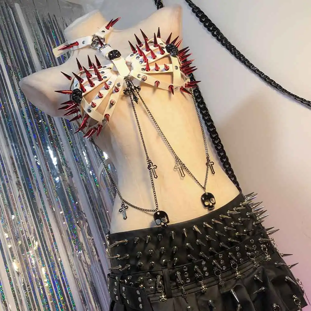 

Топы Y2K ручной работы в стиле Харадзюку с заклепками и цепями, эко-готика 90-х, эмо, кавай, DIY, гот-панк, рок, гранж, E-Girls, кросс-стиль