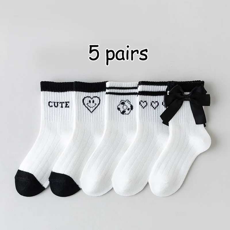 5 pairs of children's socks girls spring and autumn thin mesh socks students mid-tube sports socks absorb sweat and do not smell