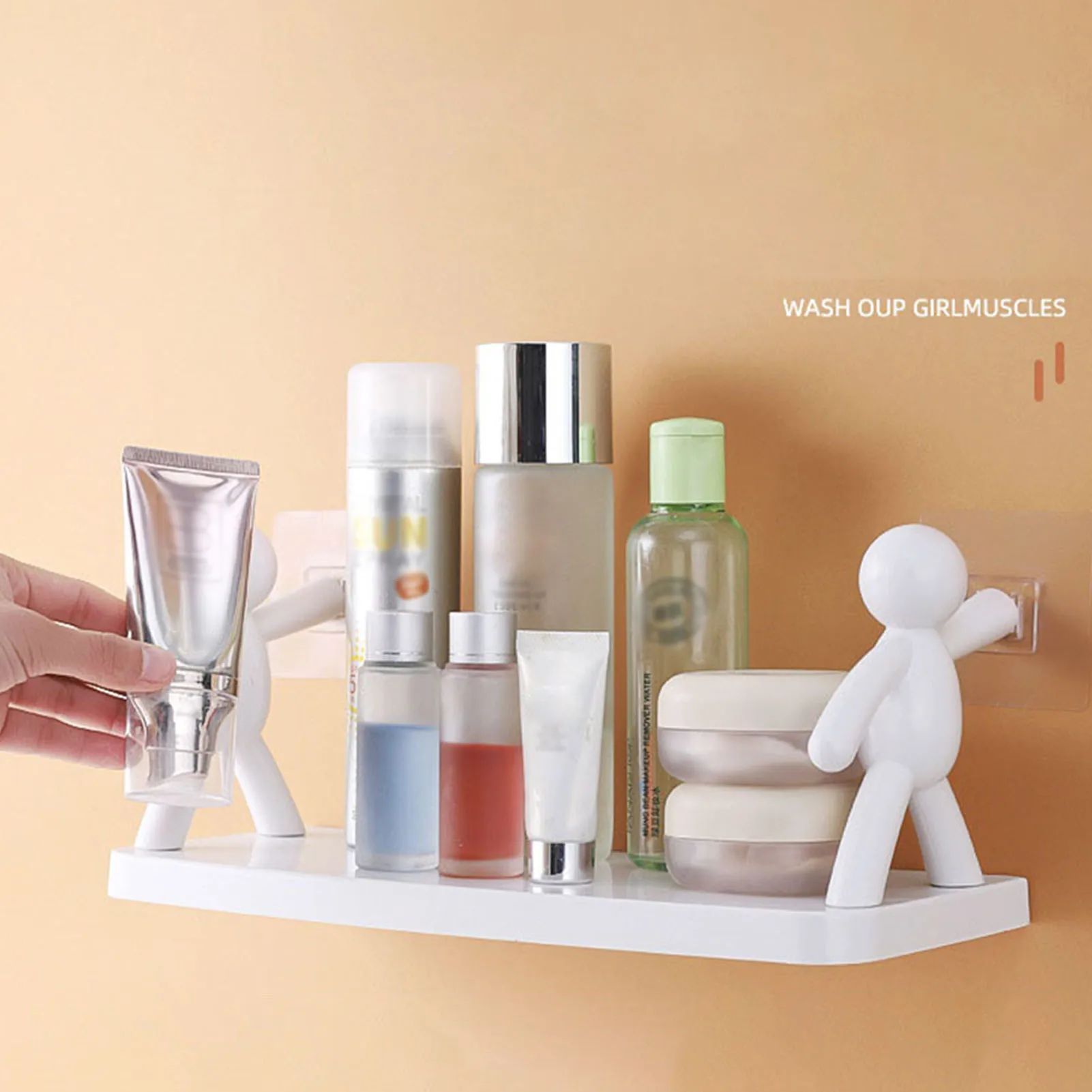 New Wall Mounted Storage Shelves Punching-Free Bathroom Cosmetic Rack Kitchen Spice Racks Creative Figurine Design Home Products