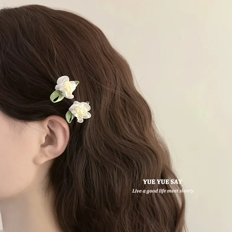 Retro Atmosphere Satin Flower Hairpin Temperament Minority Style Side Hairpin for Women Girl