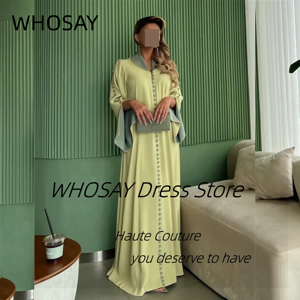 

WHOSAY Customized Robes De Soirée Lapel Neckline Long Sleeves Evening Dresses with Buttons Saudi Arabia Women Prom Party Dress