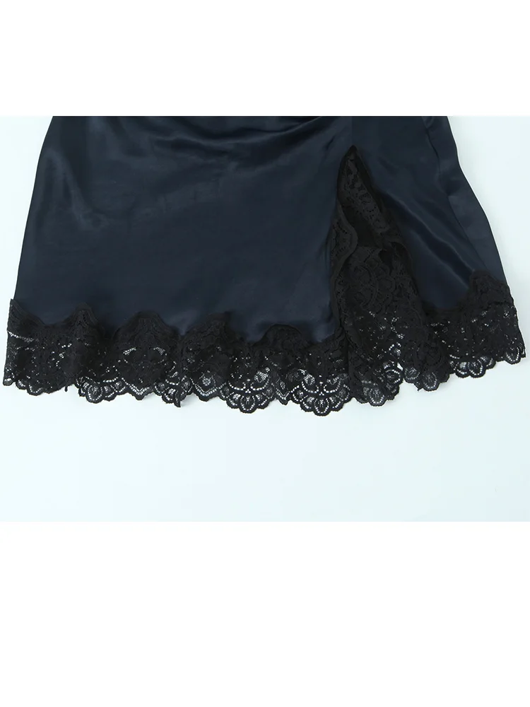 Hh mulher sexy vestido sólido emenda renda decoração volta zíper feminino primavera moda sem mangas plissado cetim textura vestidos