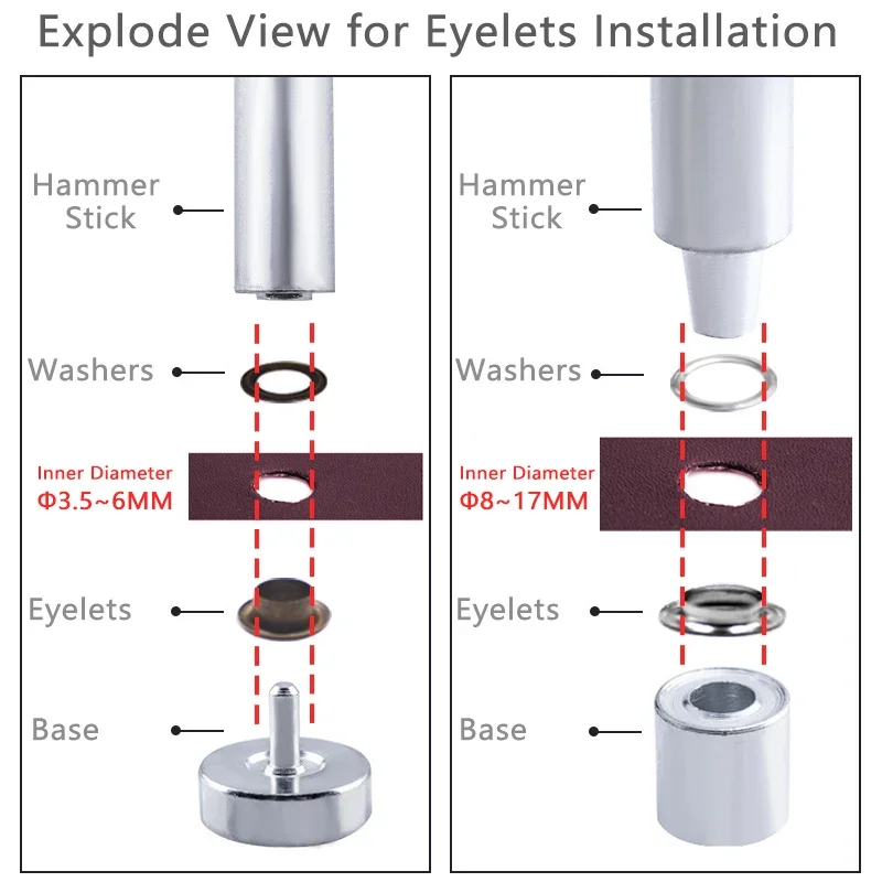 100 комплектов металлических люверсов 3,5-17 мм с установочным устройством, дырокол, набор инструментов для петель для кожевенной одежды, обуви, штор