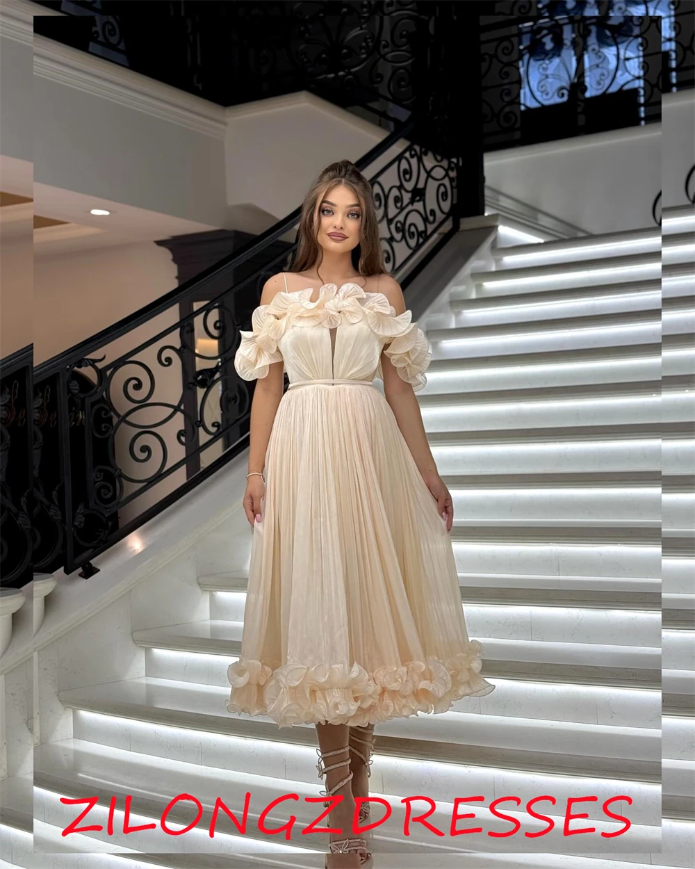

Customized Elegant Chiffon Evening Dress Exquisite Strapless Off the Shoulder Party Gowns Fashion Special Occasion Gowns
