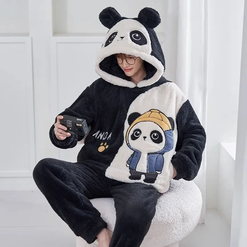 Pijama de franela gruesa para mujer, conjunto de ropa de dormir con diseño de perro, Panda, Tigre, joven, Coral, para Otoño e Invierno