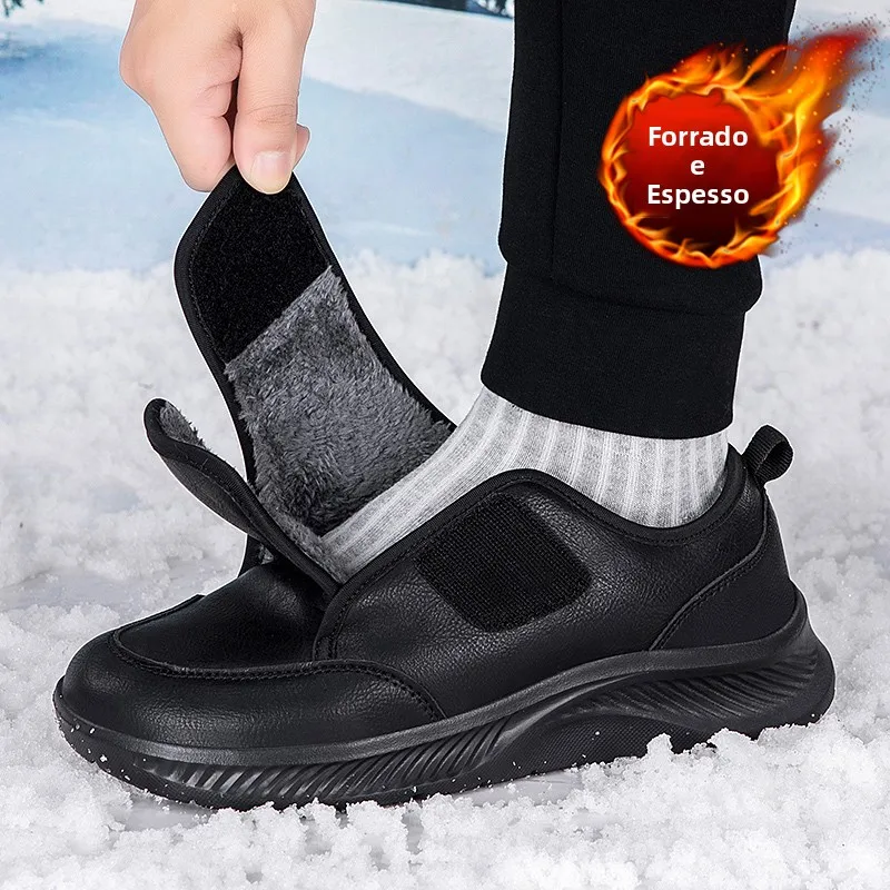 メンズ冬用暖かいフリース裏地付きウォーキングシューズ、柔らかい底、快適、滑り止め、大きいサイズ、ダッドシューズ、防水カジュアルシューズ