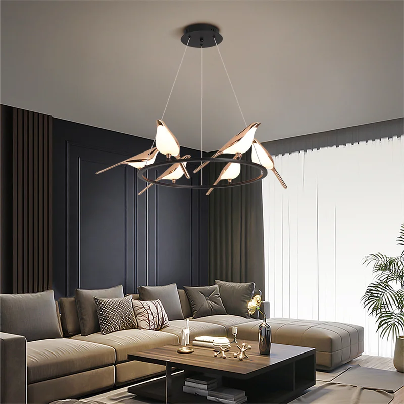 

NEW LED Gold Magpie Bird Ceiling Chandelier for Dining Room Luminaire Suspension Pendant Lamp Decorative Lighting Lustre