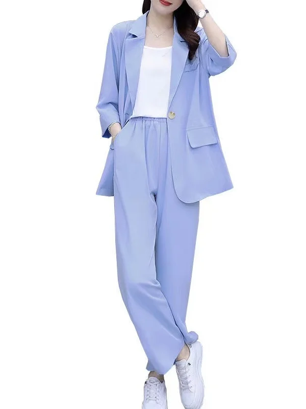 بدلة التخسيس النسائية للربيع والصيف مكونة من قطعتين بدلة رفيعة MM احترافية سراويل طويلة سبعة Sve ألياف البوليستر