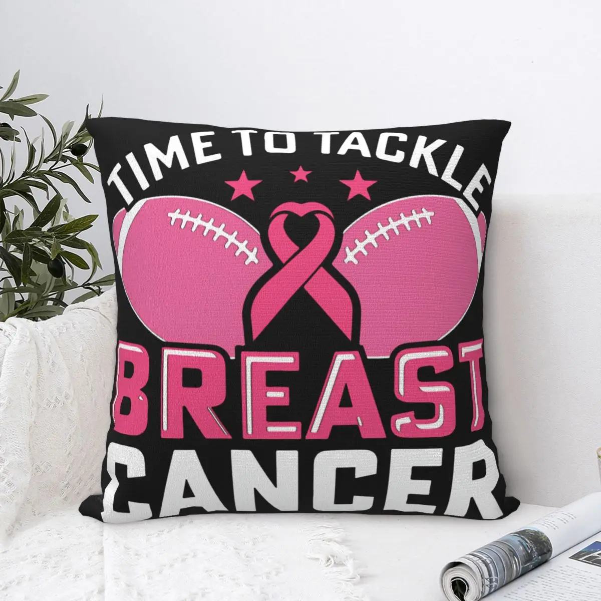 Time To Tackle Football Breast Cancer Wear Pink Pillowcase Polyester Cushion Cover Decor Pillow Case Cover Home Square 40*40cm