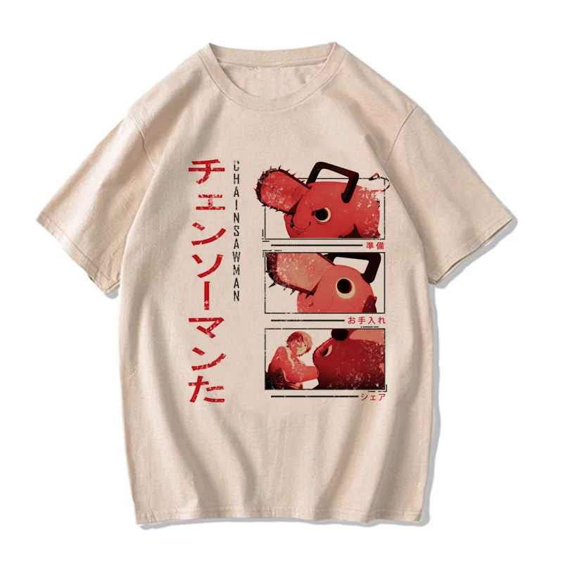 Camiseta Unisex de Anime japonés de la UE para hombre, camisa de Pochita de dibujos animados, camisetas gráficas de Makima Harajuku, ropa, Tops de