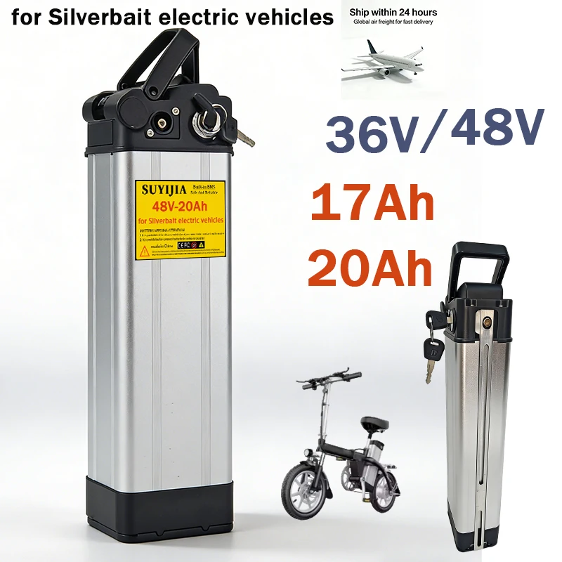 Geeignet für Silverbait-Akku 36V/48V Lithium-Akku für faltbare Elektrofahrzeuge 17Ah/20Ah, geeignet für 350W 500W 750W 1000W.