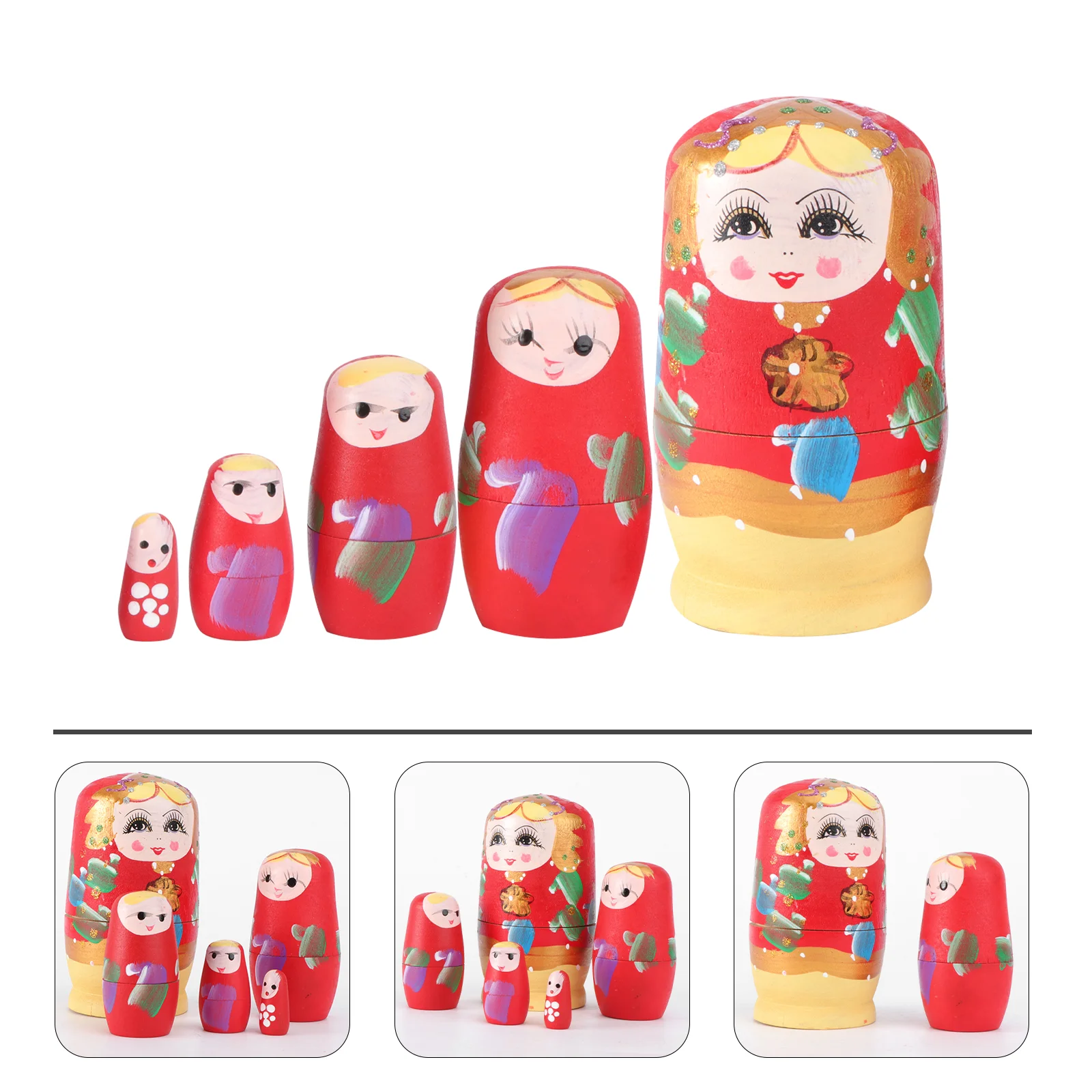 5Pcs Wood Craft Decoration Matryoshka Creative Nesting (Random Color) Nesting Toy Cartoon Toy