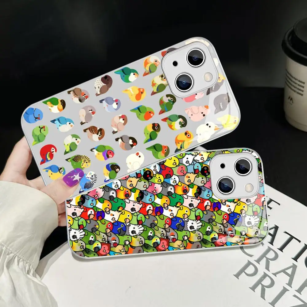 Colorful Parrots Phone Case Tempered Glass For iphone 14 13 12 11 Pro Mini XS MAX 14Plus X XS XR Cover