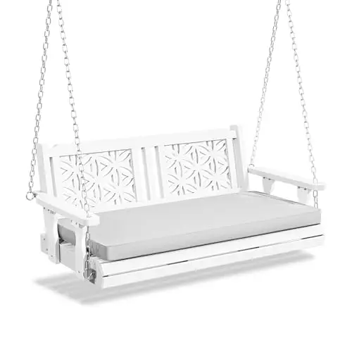 4.5 FT Outdoor Porch Swing with Cushions, Heavy Duty 880 LBS 2-Person Wooden Patio Swings with Eternal Flower Pattern