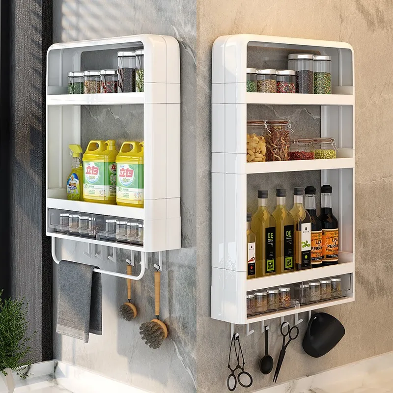 Bathroom Shelves Kitchen Seasoning Bottle Storage Rack Wall-mounted Storage Rack Cosmetics Organizer Bathroom Kitchen Organizer