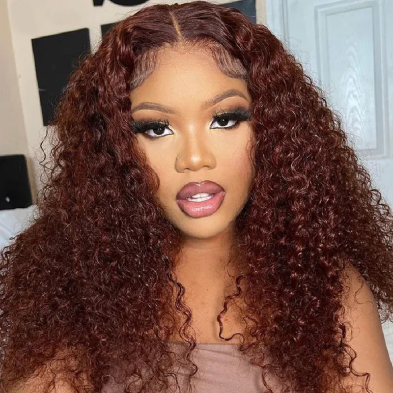 

Tracy Wear and Go Glueless Wigs Human Hair Reddish Brown Curly Lace Front Wig HD Transparent Lace Frontal Wigs Pre Plucked Wig