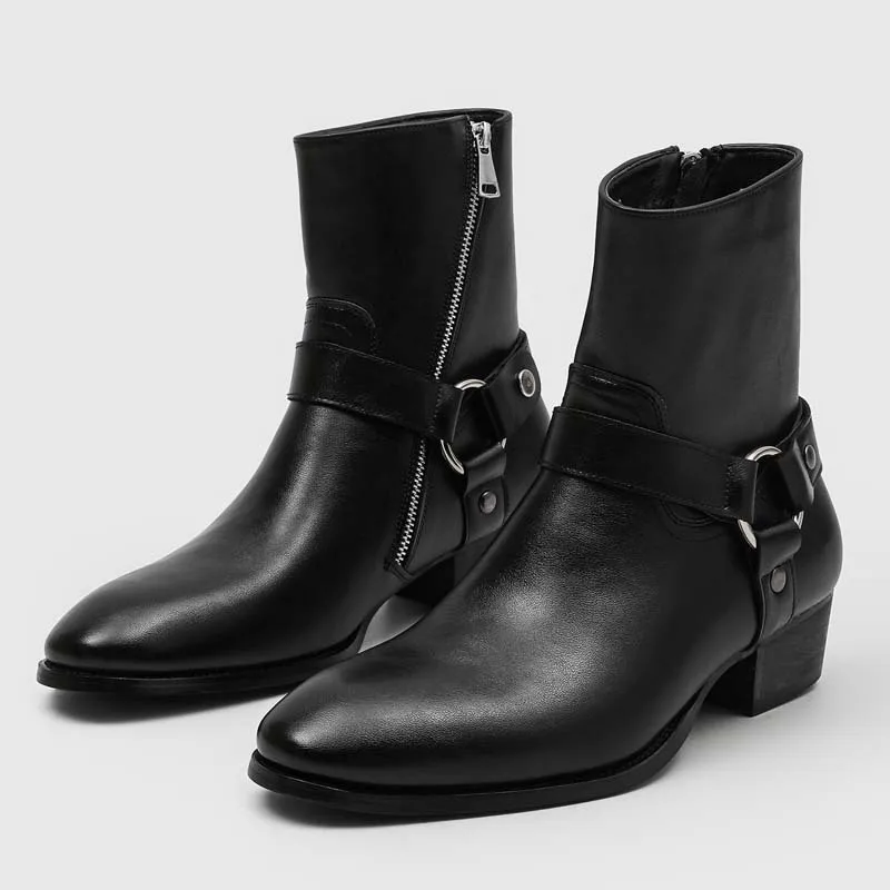 

plus size men casual hip hop rock high chelsea boots black designer shoes cowboy natural leather boot handsome ankle botas mans