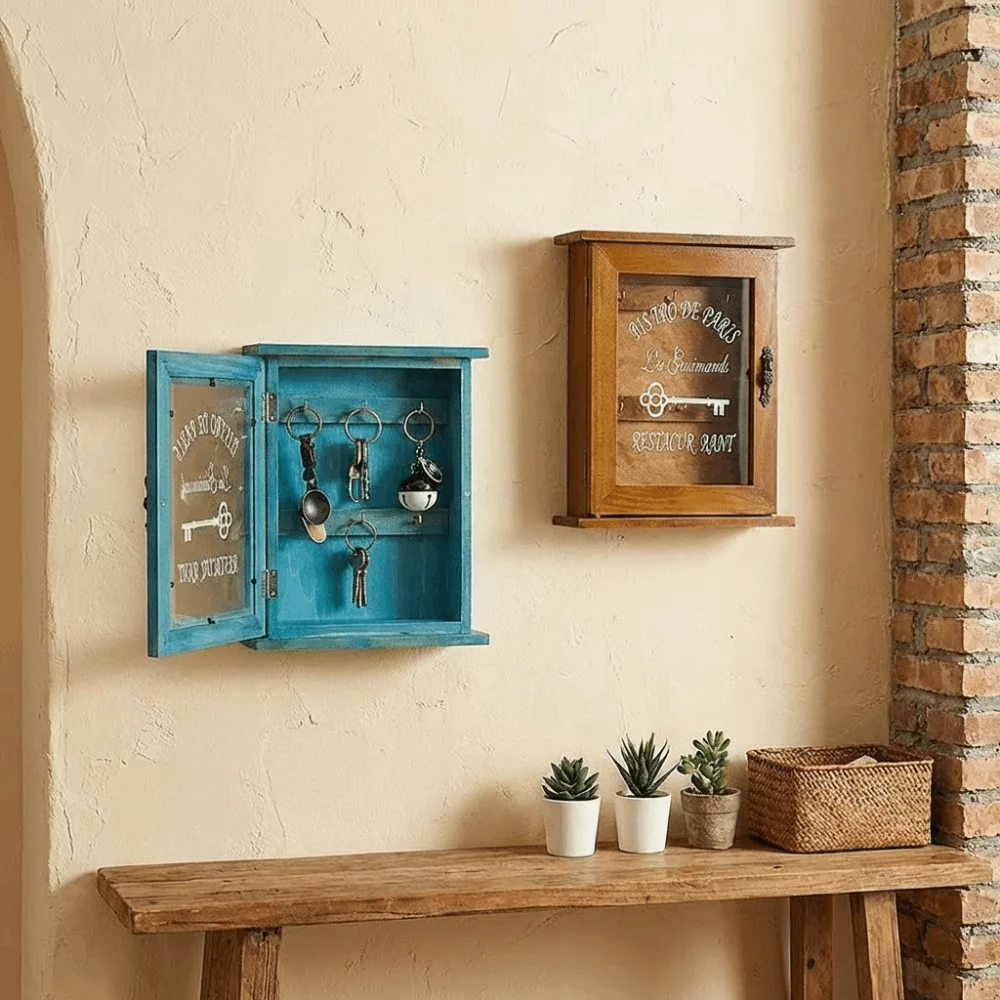 

Creative Vintage Cabinet Key Rack Rustic Decorative Wall-Mounted Key Holder Wooden Key Hook Living Room