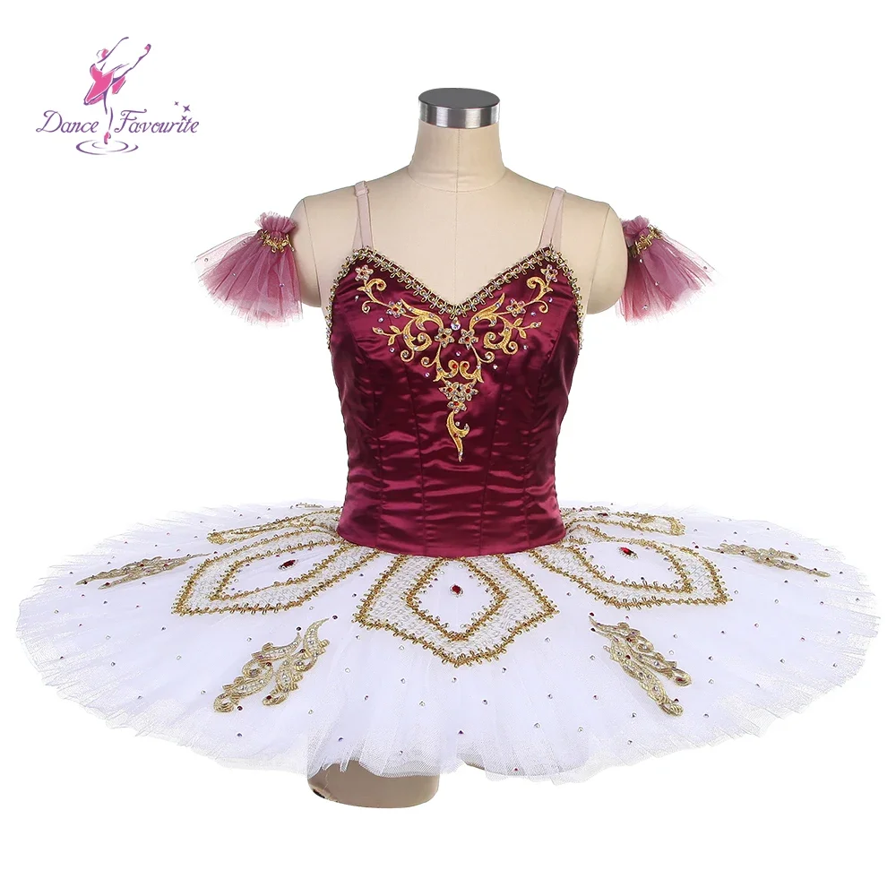 B23011 New Burgundy Top Professional Ballet Tutu With Gold Trim Decorated Made -to-Order Stage Ballet Tutu