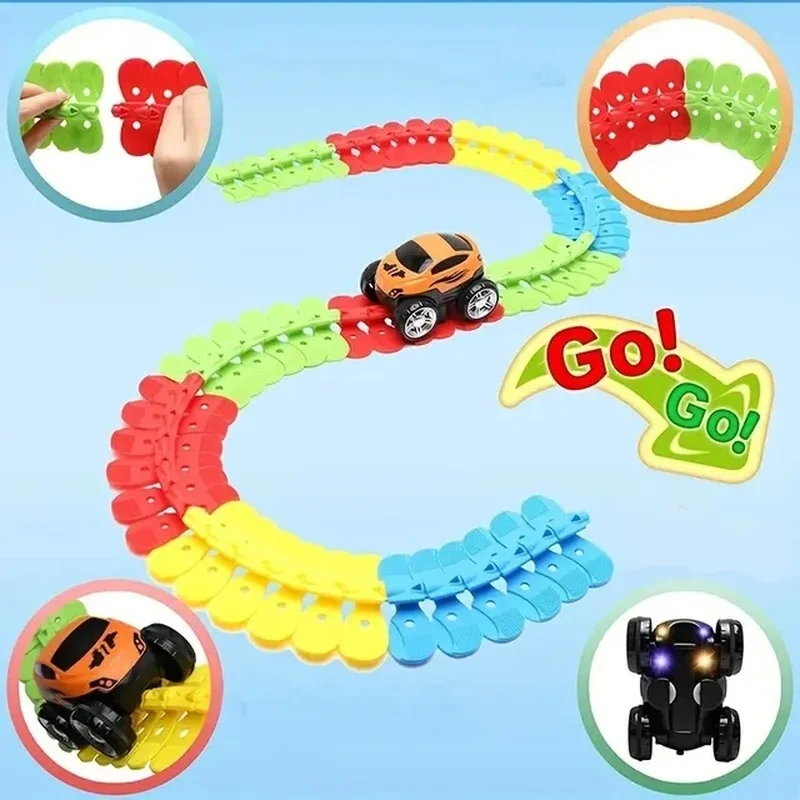 Rechargeable Kids Track Cars Sets Children Anti Gravity Magnetic Assembly Vehicle Boy Flexible Railway Toys Kit Birthday Gift