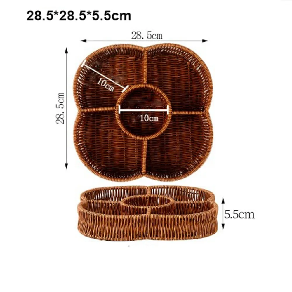 

New Creative Imitation Vine Weaving Grid Basket Square Handmade Woven Rattan Snack Storage Tray 10 Styles Fruit Cake Platter