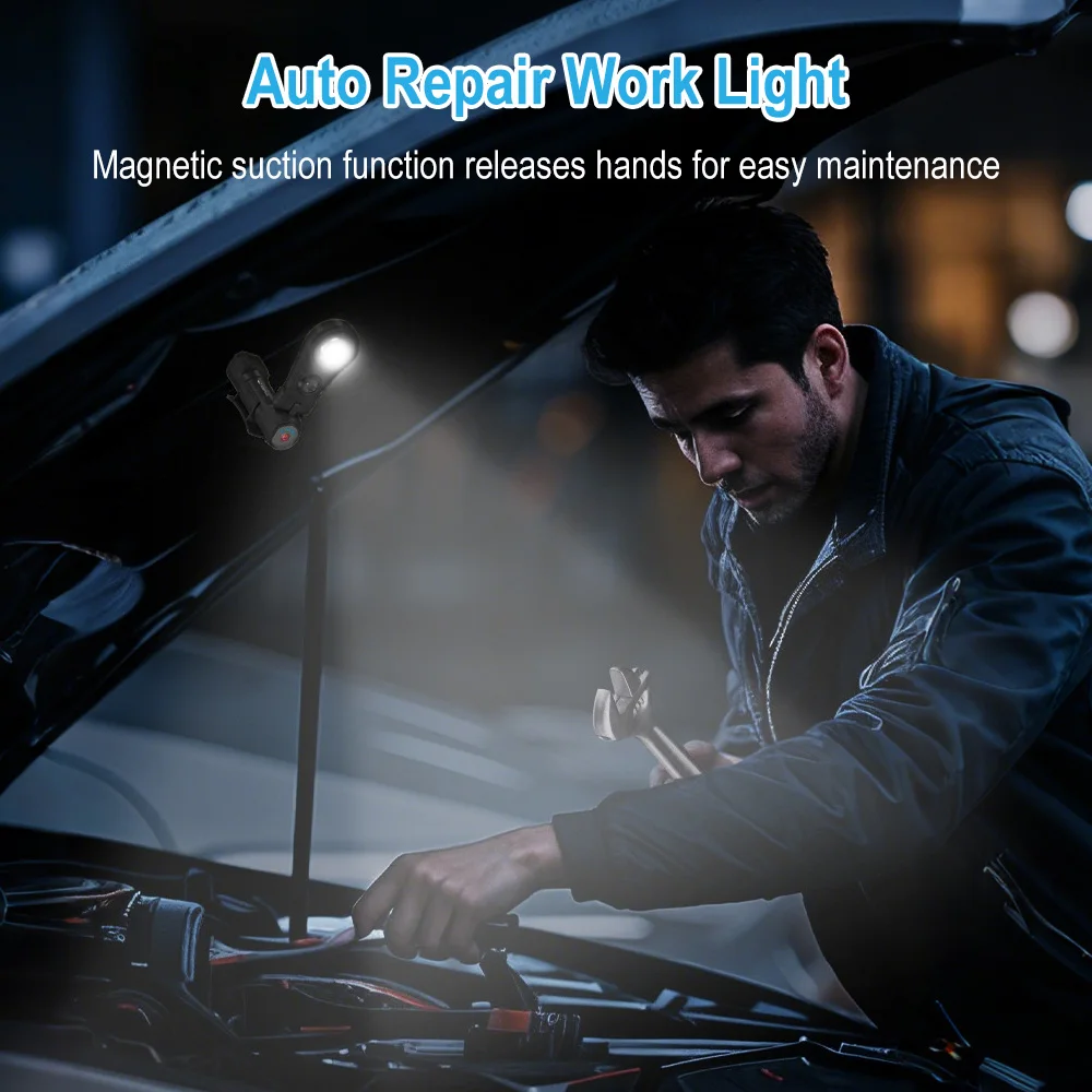 BORUiT ไฟหน้าแบบ LED Ultra Bright มัลติฟังก์ชั่นแบบชาร์จไฟได้พร้อมสปอตไลท์สําหรับซ่อมรถยนต์ใช้ตั้งแคมป์กลางแจ้ง