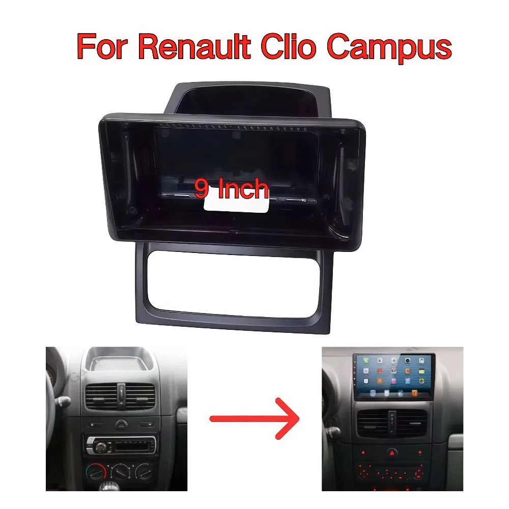 Panel de radio de coche de 9 pulgadas para Renault Clio Campus Radio Panel de montaje