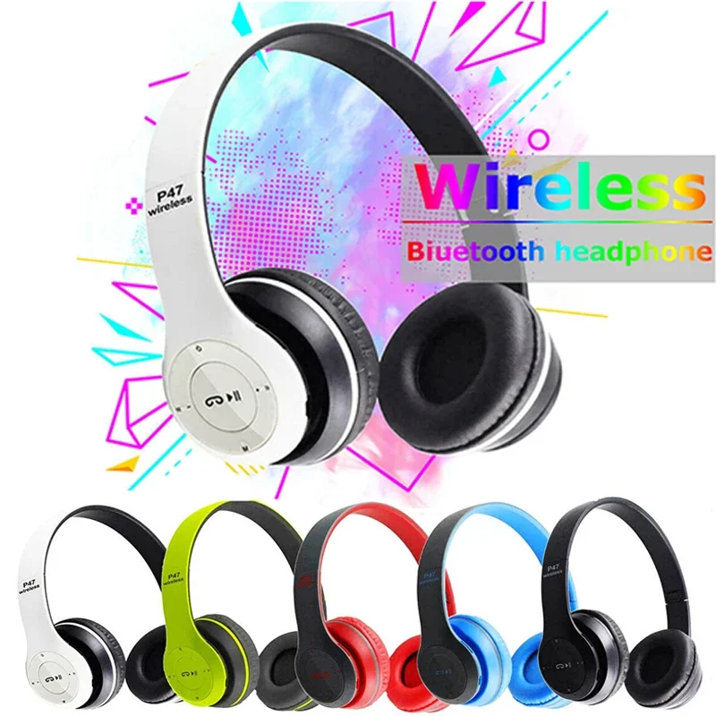 Stereo P47 Wireless Headphone 5.0 Bluetooth-compatible Earphones with Mic Memory TF Card Audifono FM Headset for Call Smartphone