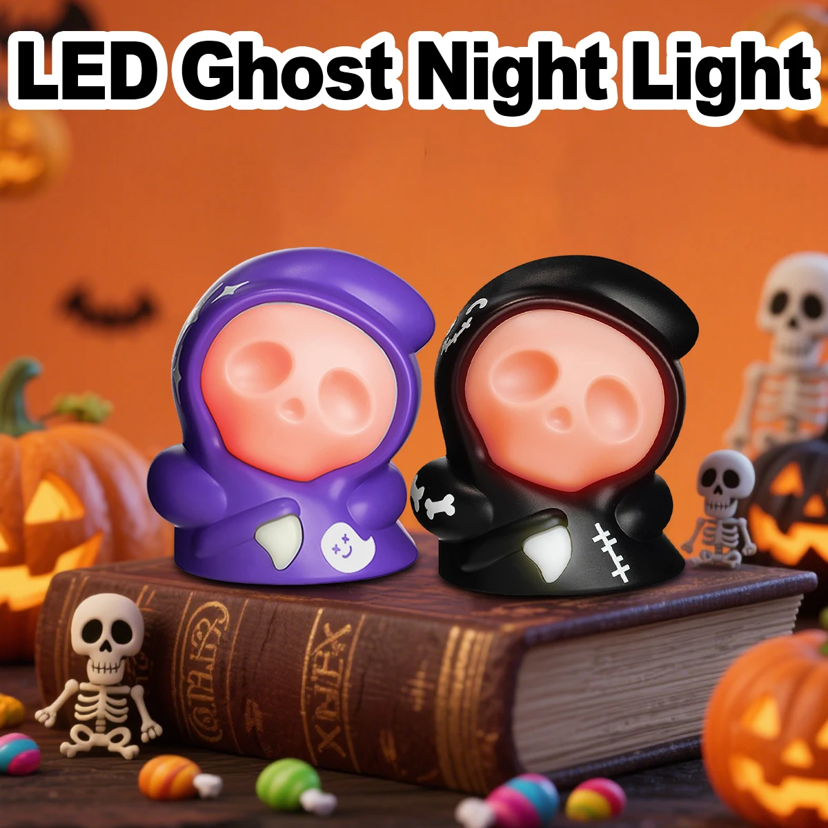 Pop Creative Led Night Light Halloween Ghost Lamp Decorative Lights Rechargeable Portable Grim Reaper Toy Kids Gifts Toys Atmosp