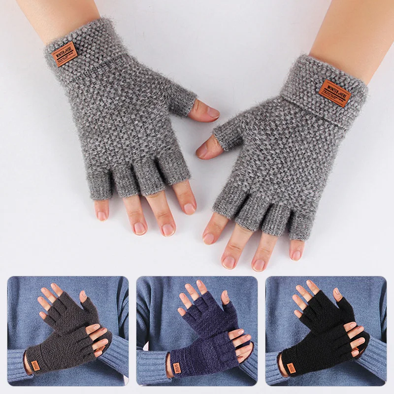 Männer Weiche Halbe Finger Handschuhe Writting Büro Gestrickte Fäustlinge Winter Dicke Warme Touchscreen Handschuhe Outdoor Radfahren Fahren Handschuhe