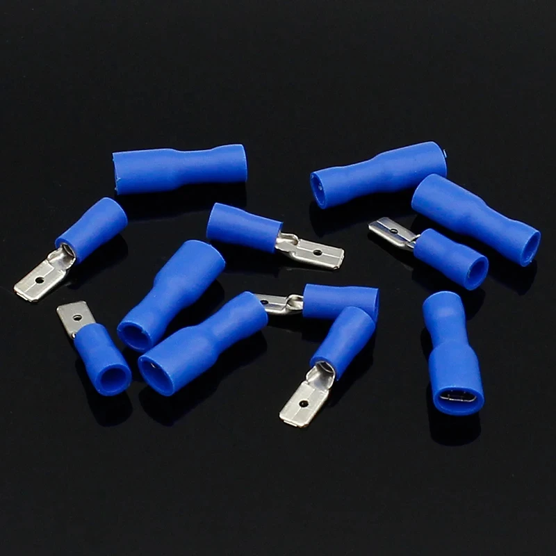 50 Stück/25 Paar 4,8 mm weiblich männlich elektrische und Verkabelungsstecker isolierte Crimp-Klemme Spaten blau